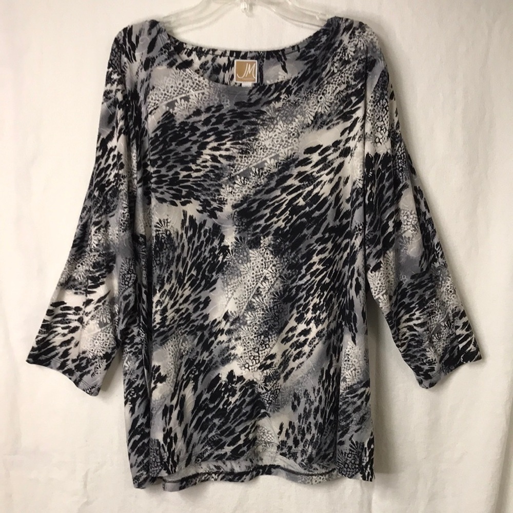 Jm Collection Tunic Top XL Black White Abstract Print Textured fabric EUC